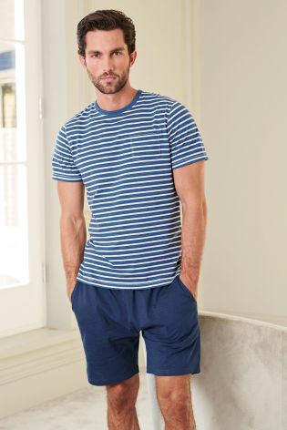 Blue Striped Shorts Set